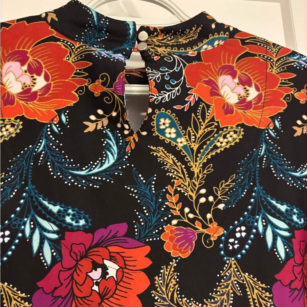 WRANGLER RETRO DRESS SHIFT SIZE MEDIUM 
70s FLAIR SLEEVE ORANGE BLACK W/FLOWERS - Picture 4 of 11